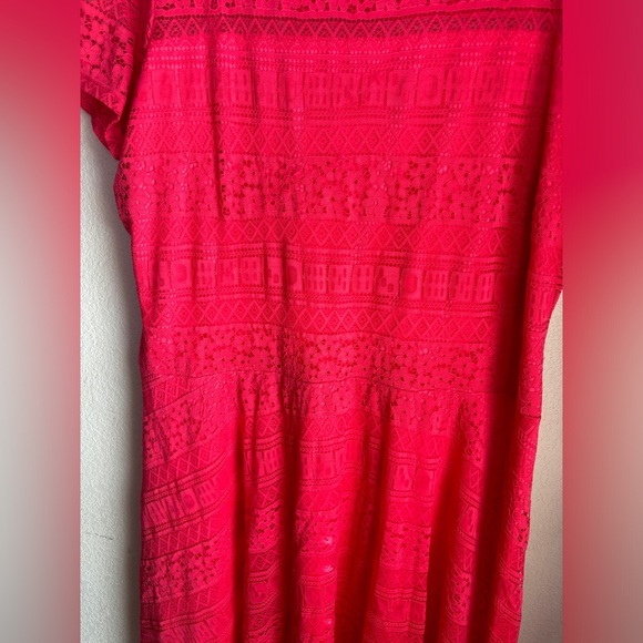 Signature by Sangria Coral Red Lace Overlay Short Sleeve Fit & Flare Dress 20W - Picture 6 of 12